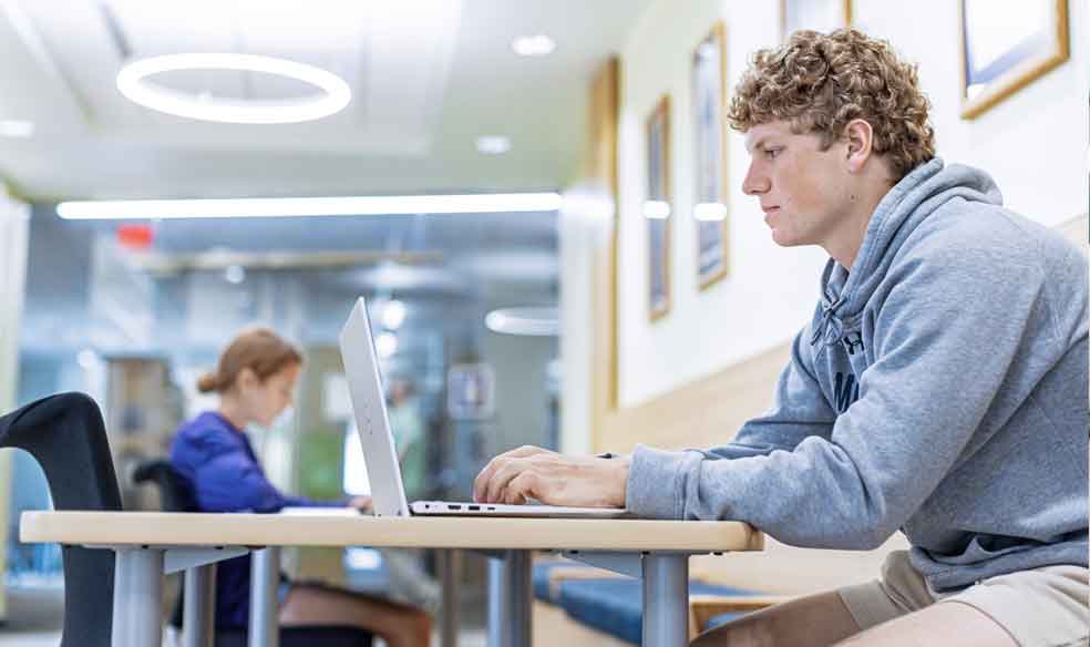 Two Students Study in Library