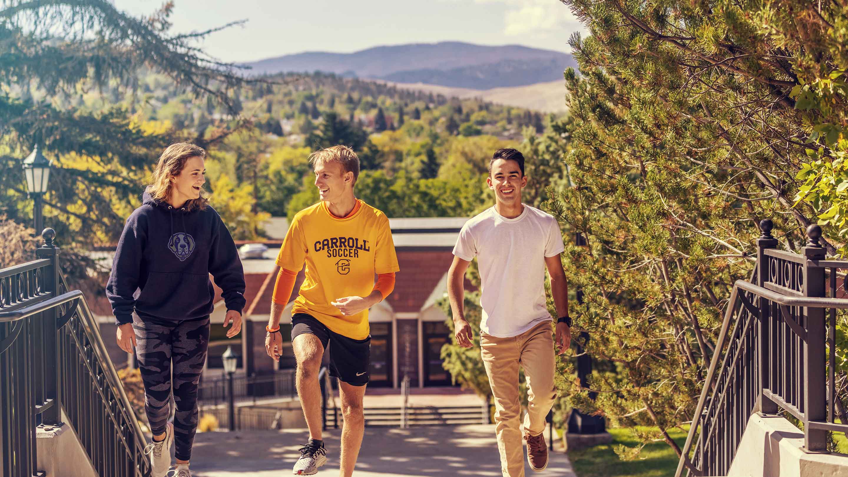 Three students on St. Charles Stairs - Purple Book