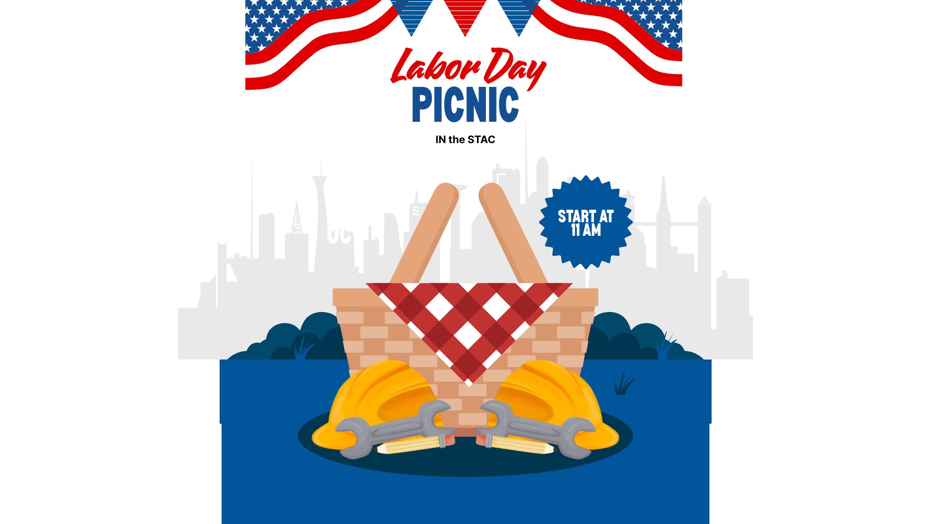 Blue and Red Illustrated Labor Day Potluck Party