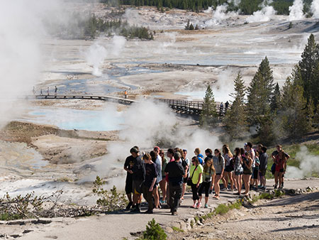 St. Kateri Students on the boardwalk in Yellowstone