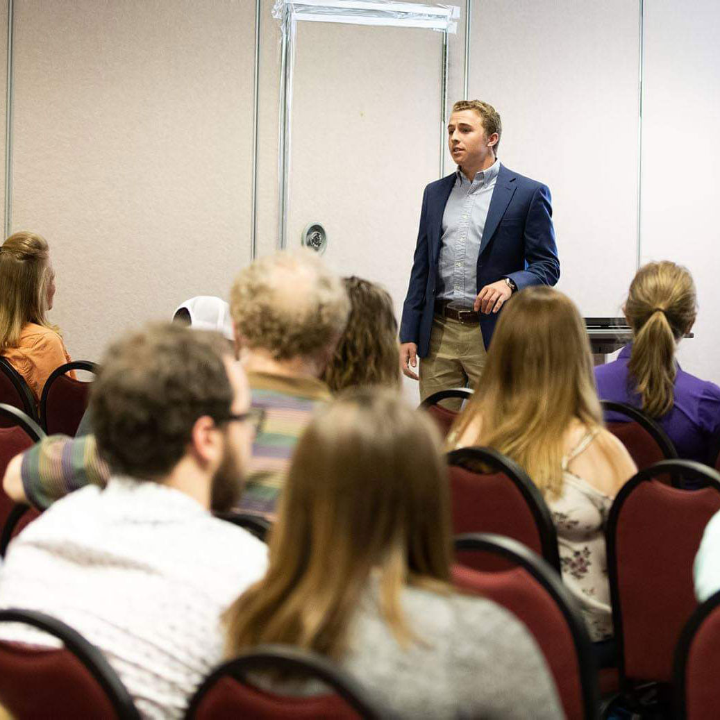 Kyle presenting at the 2019 Student Undergraduate Research Festival