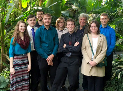 The freshman Talking Saints during their tour of the jungle at the Muttart botanical museum in Edmonton.