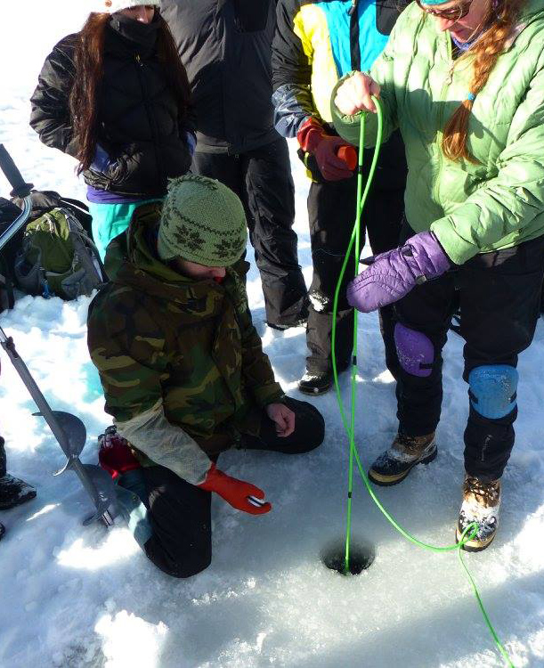 Students taking core samples in Yellowstone