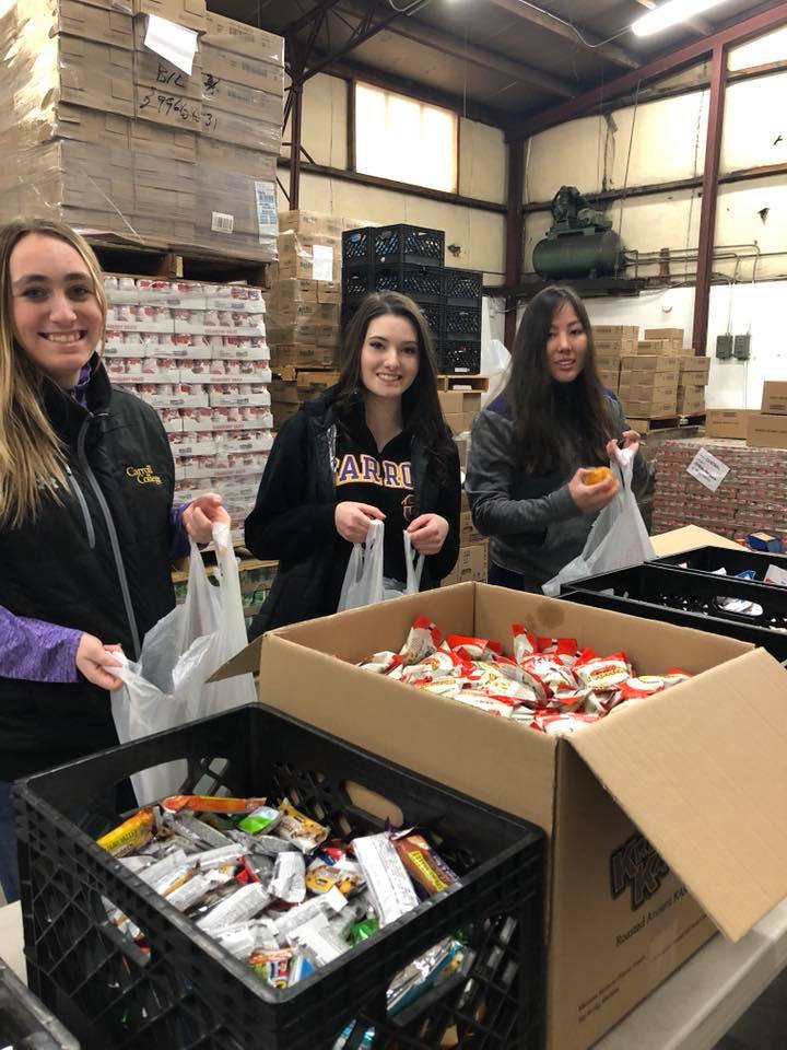 Students Sorting Collected Food from Drive