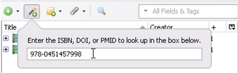 The add item by identifier field in Zotero