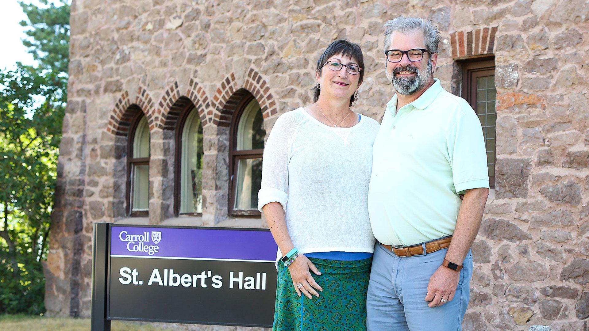 Photo of Susan Raunig and Greg Roeben on Campus