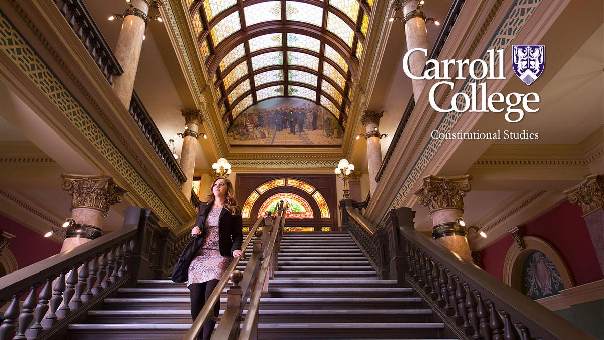 Carroll Students descends the steps inside of the Helena Capital