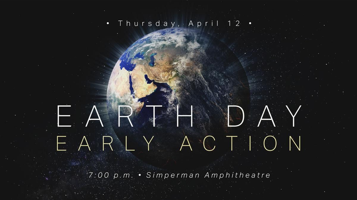 Earth Day Early Action graphic of the earth from space