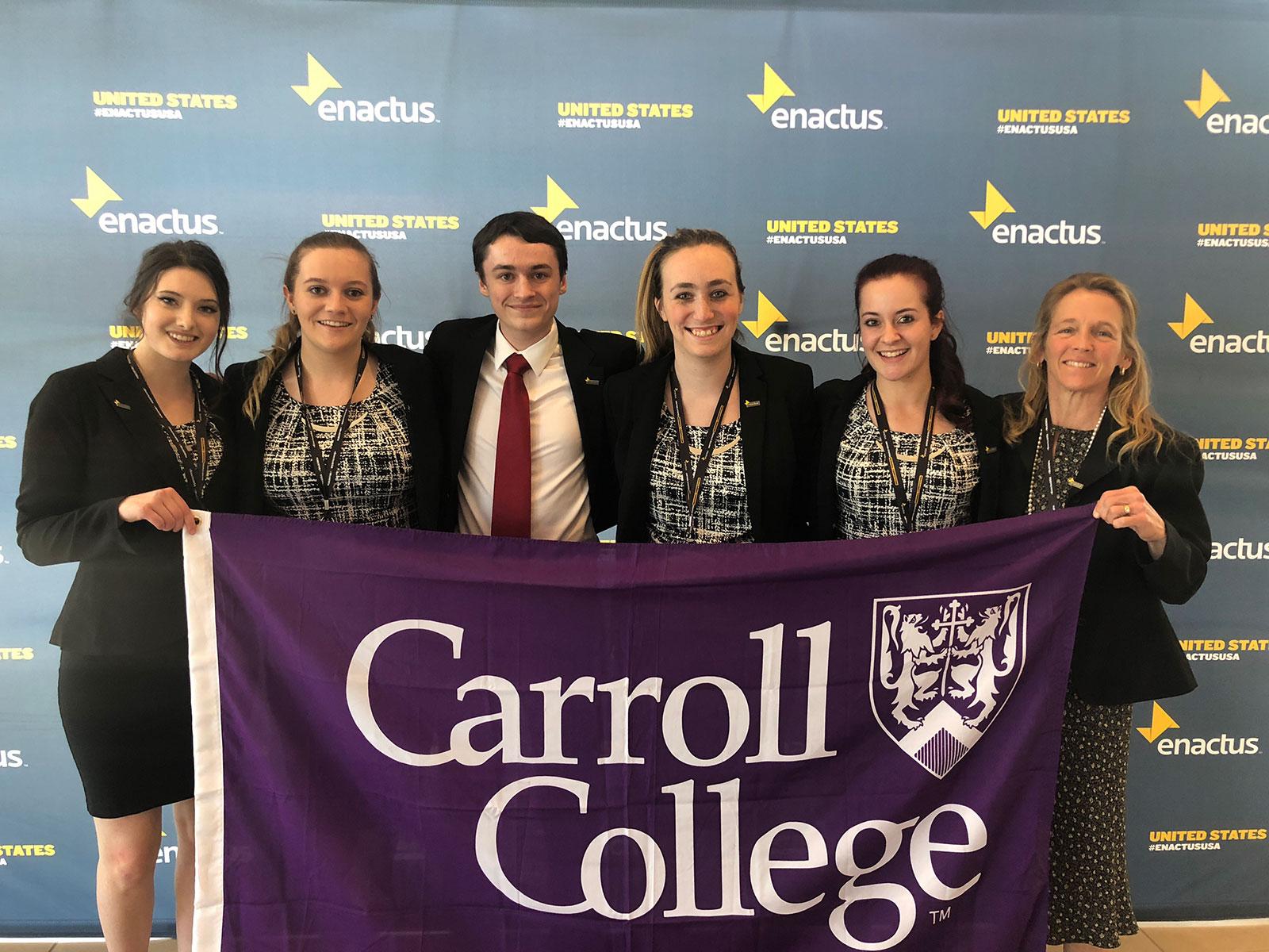 Carroll College Students with Carroll College Flag