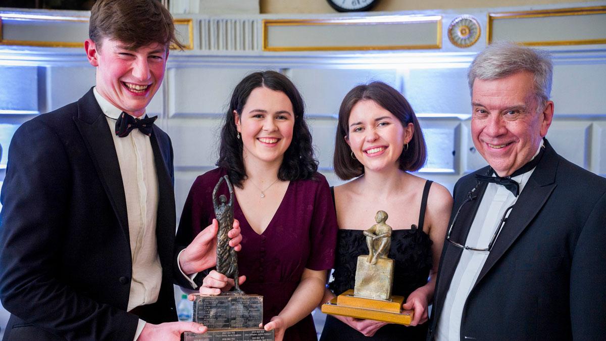 Brent Northup with the Irish Times debate championship winners - Eoghan Quinn, Aislinn Carty and Rachael Mullally.
