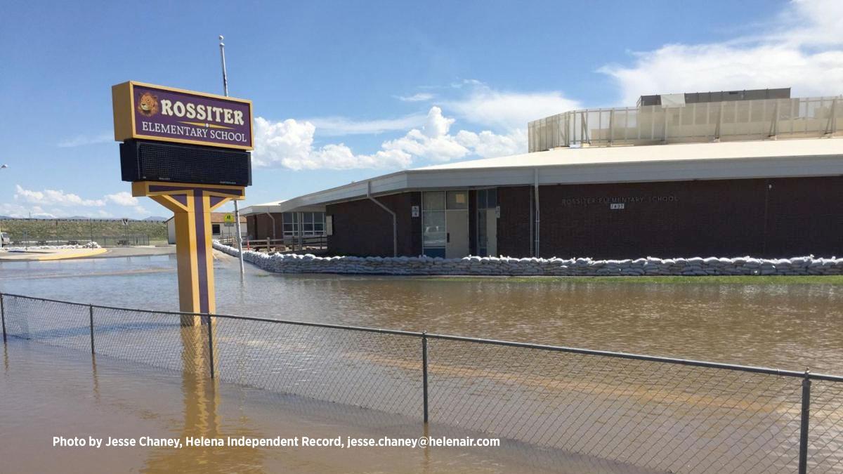 Rossiter Elementary School closes due to high floodwaters in the Helena Valley. Photo by Jesse Chaney, Helena Independent Record